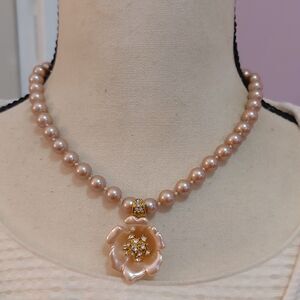 NOLAN MILLER Blush Blooming Flower Pendant With Faux Pearls Knotted Necklace